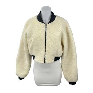 Adika Saint Women's Sherpa Fleece Faux Fur Long Sleeve Crop Bomber Coat Jacket M